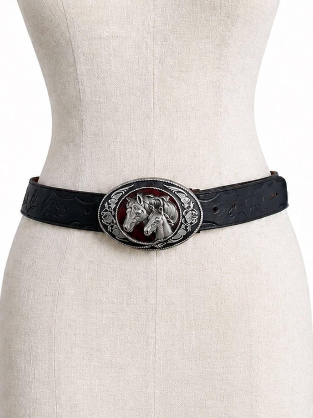Women's Leather Belt with Horsehead Buckle 53”